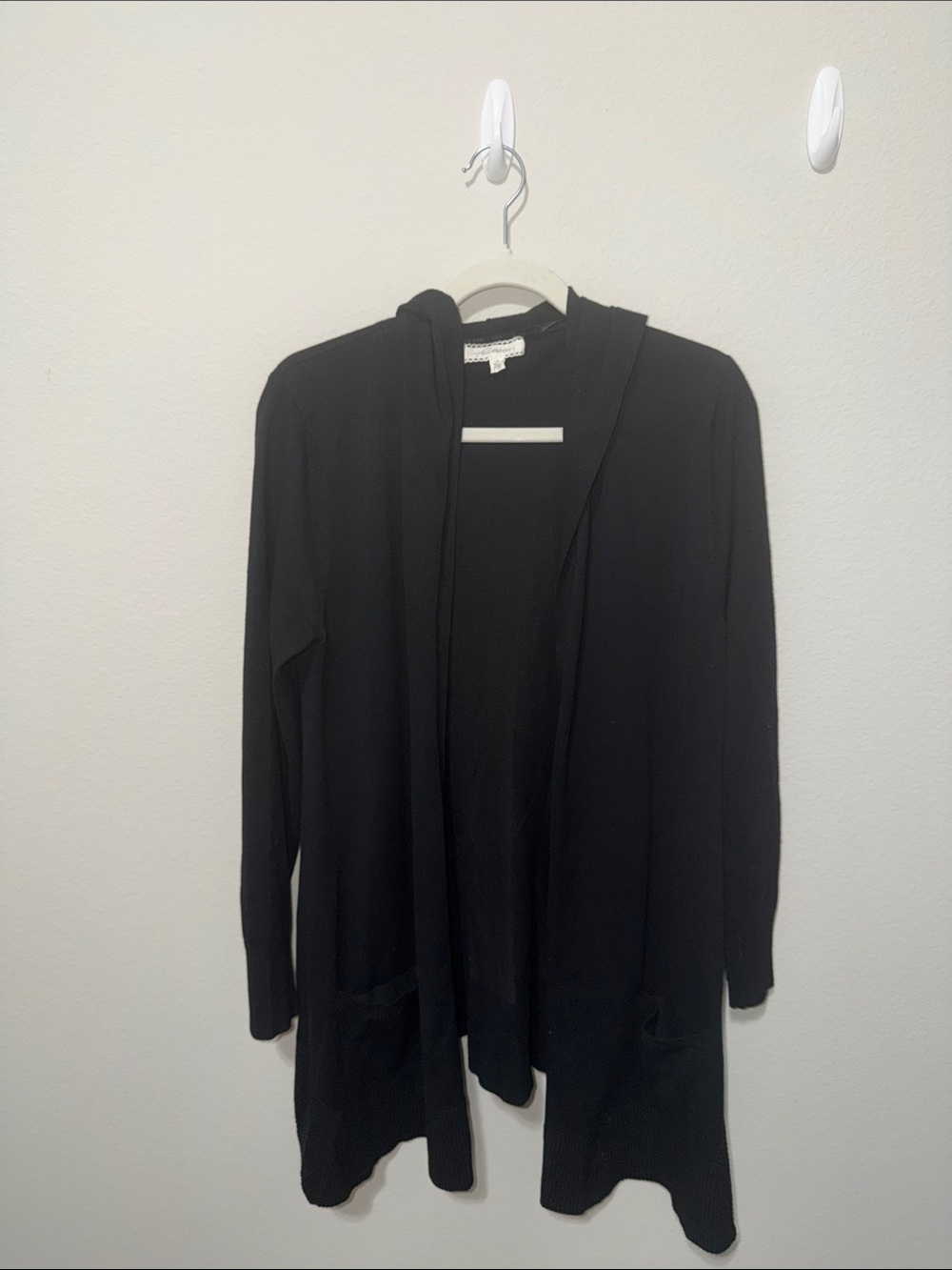 NWOT Women's Black Open-Front Hooded Cardigan Sweater